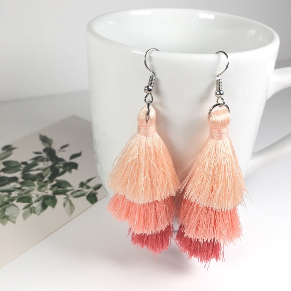 Multicolored Tiered Tassel Dangle Earrings (Light) - Picture 2 of 4